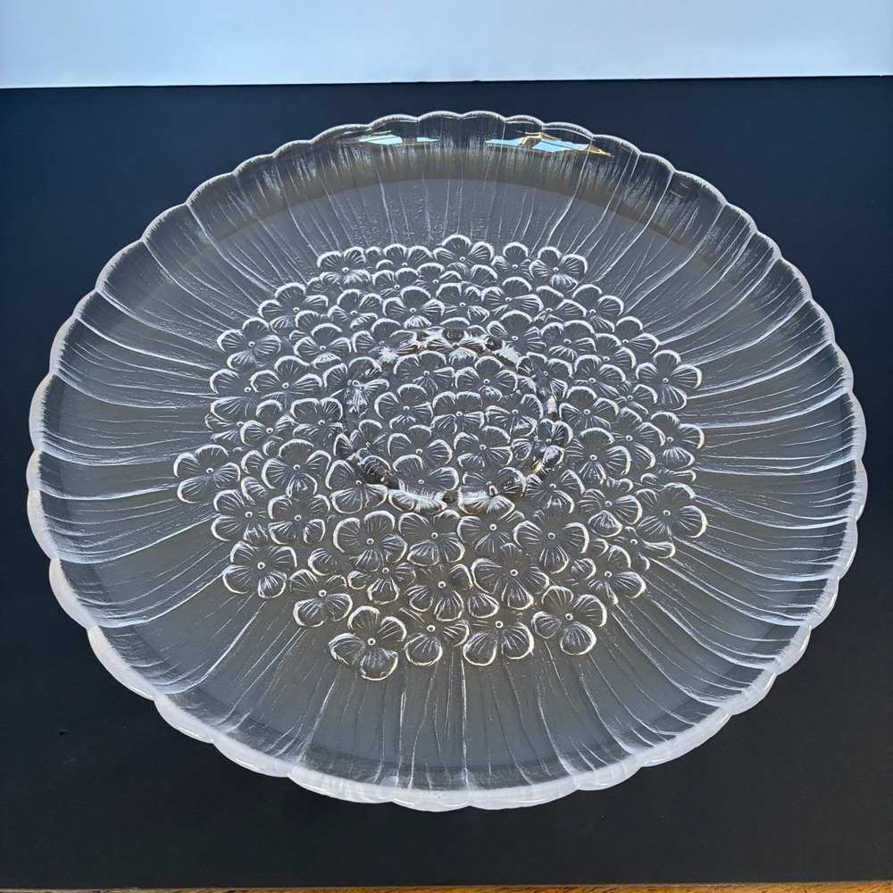 Soga Clear Glass Flower Serving Platter Large Vintage Floral MCM